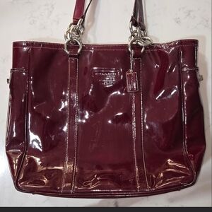 Vintage Coach Glossy Wine Patent Leather Tote